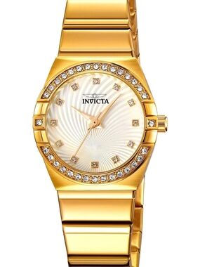Invicta Gold and White Crystal Accent Women's Bracelet Watch